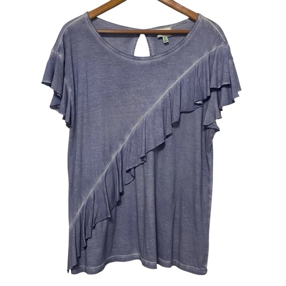 Susina Womens XL Top Asymmetrical Ruffle Keyhole Flutter Coastal Whimsical Flowy - Picture 1 of 10